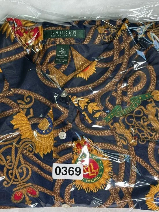 Lauren Ralph Lauren Women's 3X Shirt Crest Crown Gold Rope and Medallion AOP - Picture 9 of 9